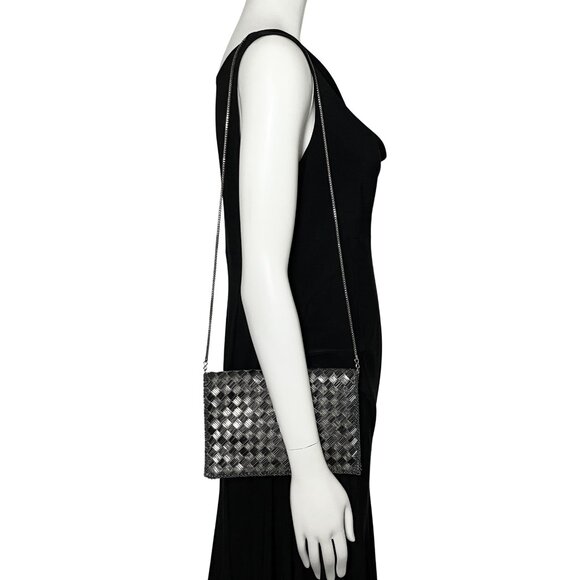 Vintage Gunmetal Beaded La Regal Evening Bag Clutch Shoulder Chain Silver Deco - Picture 5 of 15